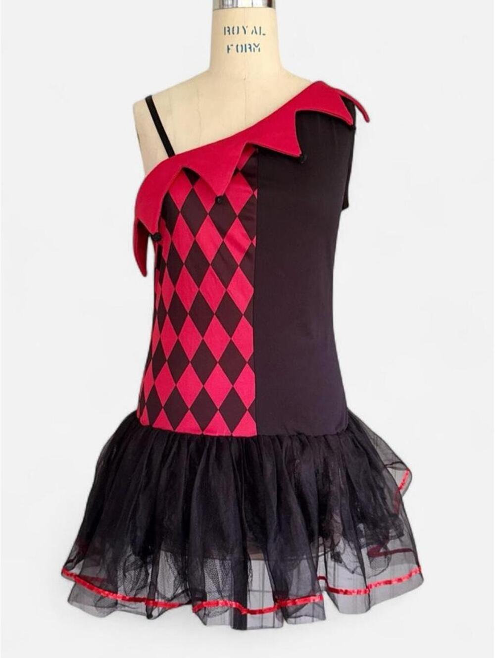 Red Black Harlequin Jester Diamond Tutu Costume Dress